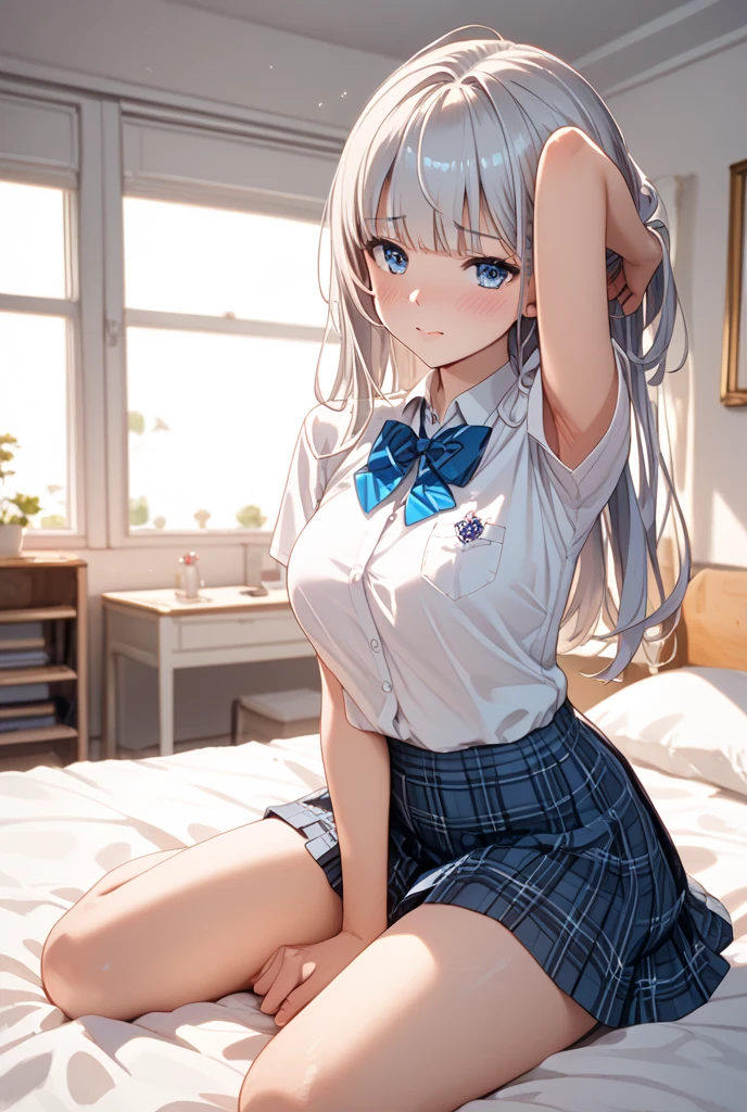 very cute and beautiful girl,(Very detailed美しい顔), (smile),blush,Black Hair,Seraphim,((White Hair、long hair)),(White Shirt、Pleated navy blue pread your legs、Squat)、Sitting、(From below)、(Lace panties), Country road, (Highest quality,masterpiece:1.0),Absurd,High resolution,Super detailed,Very detailed,32K,8k resolution, Intricate details,Movie Scenes,Detailed Background,alone,Dynamic Angle,