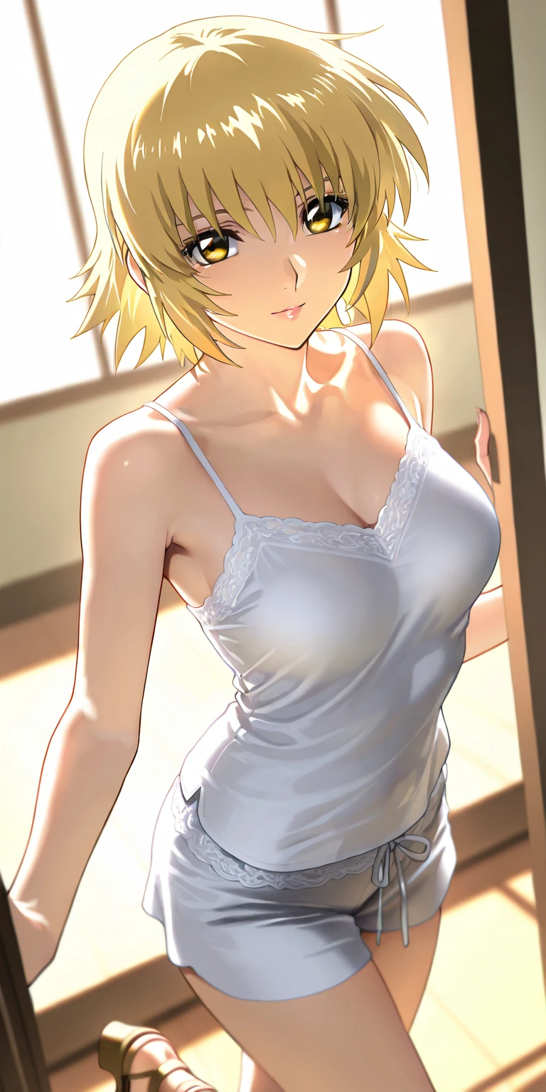 (Highest quality, High resolution, Realistic), whole body, Elegant mature woman, blue eyes, Long Hair, Side bangs, Blonde, See-through tank top, , Ultra-fine CG 8K, Beautiful CG, Soft Light。,(Penetration Sex,Creampie Sex,Cums many times),,1 Male,rape