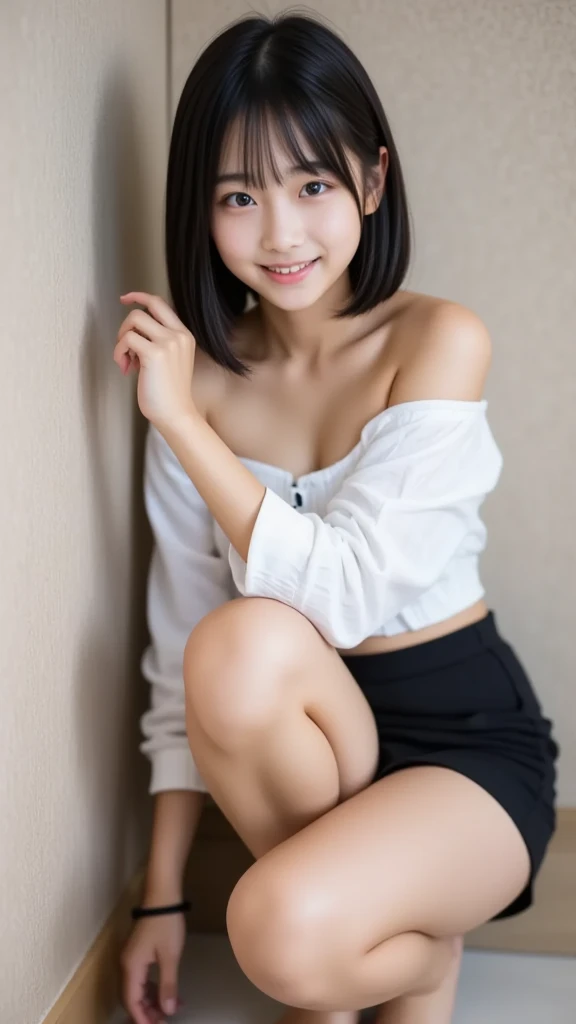 Unbelievably beautiful japanese girl, junior high school, (slim, tiny, small, plain), (have a vaginal sex , Please insert penis into your pussy:1.3), neat and clean face, baby face:1.1, Sensual look, A kind smile, Fluffy short hair, 15 years old, (Best Quality, 8k, master piece :1.3), (gleaming skin, Shiny hair:1.4), master piece, Best Quality, (Ultra-detailed), lace skirt