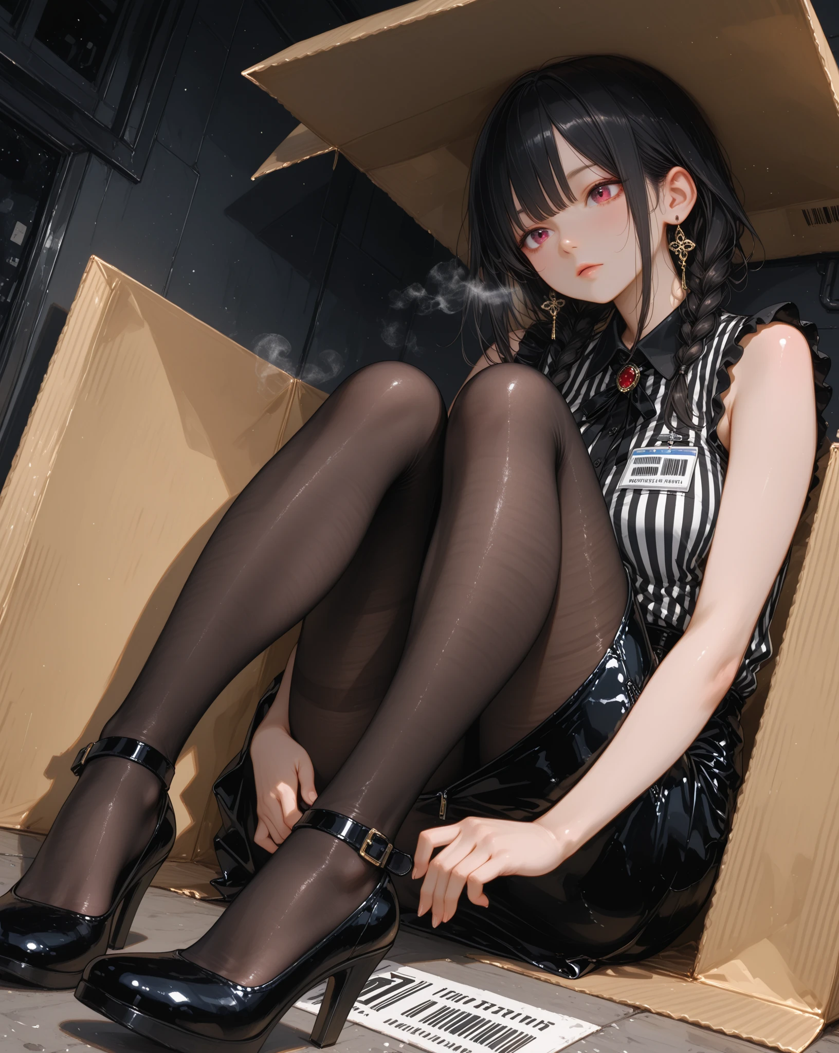((((Masterpiece))), extremely detailed CG Unity 8k wallpaper, 1 girl, standing, ((crossed_legs)), ((see through black pantyhose)), wearing a short skirt, sole, ((foot focus))), thoroughly portrayed pupils, Thoroughly depicted facial features.((Realistic rendering to hair and skin))), (Realism: 1.2), (Hyperrealism: 1.1), (ArtStation, artists Sakimichan and Qianxuan)). (3D:0.5), Unreal Engine, Amazing Detail, Perfection, Photorealistic Realism, Surreal, 8K Rendering, Epic, Cinematic Lighting --auto --s2