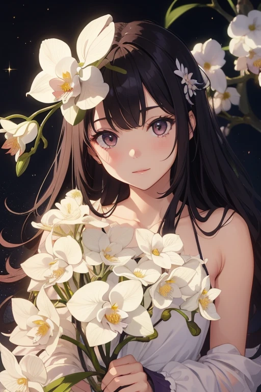 (Highest quality、High resolution、masterpiece)、4K Anime Art、(Cattleya, flower, whole body, plant、greenhouse、garden)、(Tropical flowers and ornamental plants)、(Orchid Fairy、Beautiful Face、Moisturized Skin、one piece、Small 、whole body)、(Soft Light)、(Soft Shading)、(Edmund Leighton Style)、(Sargent-style watercolor)、(White Background)、(No background)、Blur the background、
