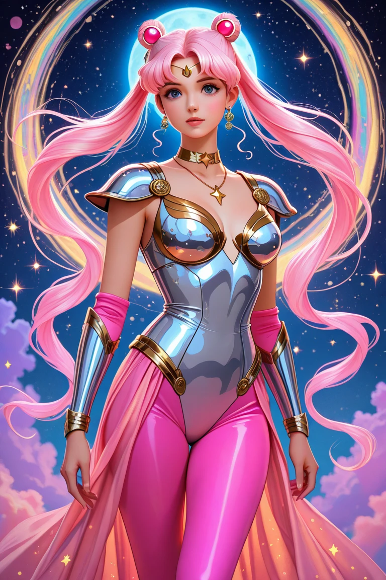 BOMBSHELL PINK HAIR VALKYRIE FLYING OUTERSPACE, , PALE SKIN, YELLOW EYES, HIGH CHEEKBONES, ROSY CHEEKS, MENTAL FORAMEN, HUGE LONG HAIR,LIGHT BLUE THONG LEOTARD ARMOUR, , LONG GOLD GAUNTLETS, ATHLETIC CURVY BODY, EXPOSED ARMS, DETAILED QUADRICEPS, MUSCLES, BACK BODY VIEW, GOLD SHOES, FULL BODY PERSPECTIVE, SPRITE LIGHTINGS, OUTERSPACE, RAYS OS LIGHT, SUN, BACK LIGHTS, NIGHT SKY, ACCURATE IMAGE, MASTERPIECE.