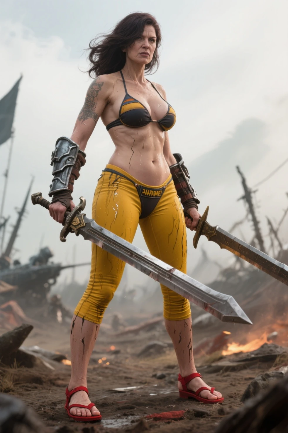 a warrior woman in underwear by sandra chevrier, greg rutkowski and wlop, high key lighting, volumetric light, digital art, highly detailed, fine detail, intricate, ornate, complex, octane render, unreal engine, photorealistic