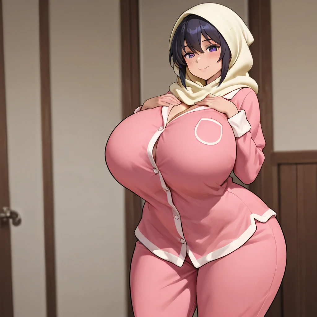 white hijab, oppai, with large breasts, with a large breasts, with beautiful exotic, korean woman, busty, huge breasts, hyper breasts, solo