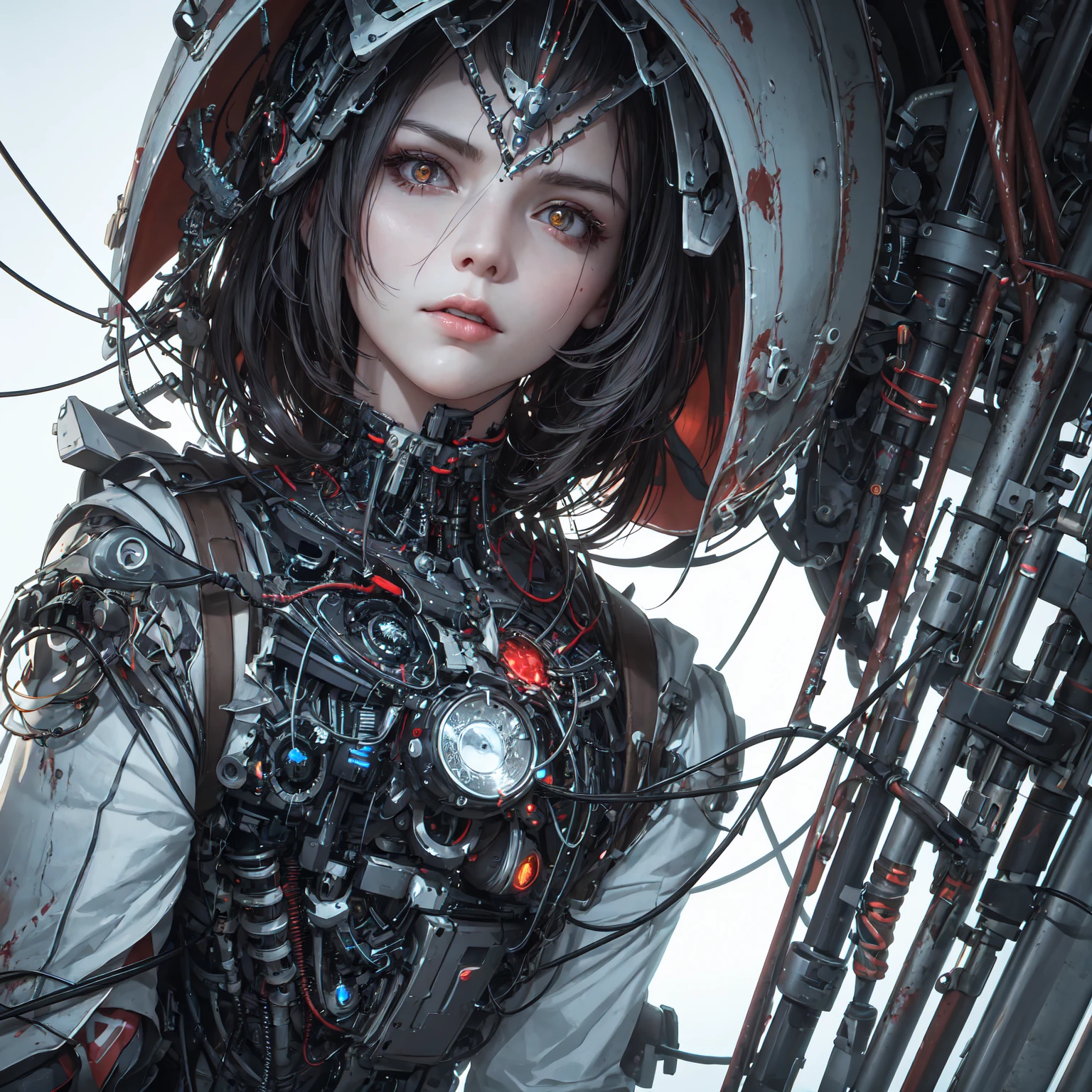 in future factory,dark night,(masterpiece:1.5),(high resolusion:1.5),photo realistic,ultra detailed 8k,( raw photo:1.2), best quality, (1girl:1.5), cute girl,hierarchical building,megastructure,Remote control,wire,bumpy, rugged,nixie tube, researching,CoalPunkAI, SteampunkAI, zoom girl
