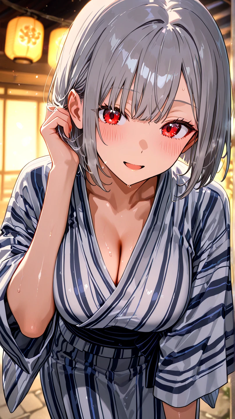Sweaty、Rubbing each other's breasts、JK、underwear、Gray Hair、Sharp eyes、Gal、Messy Hair、Short Hair、tits、Japanese-style house、Veranda、Push down