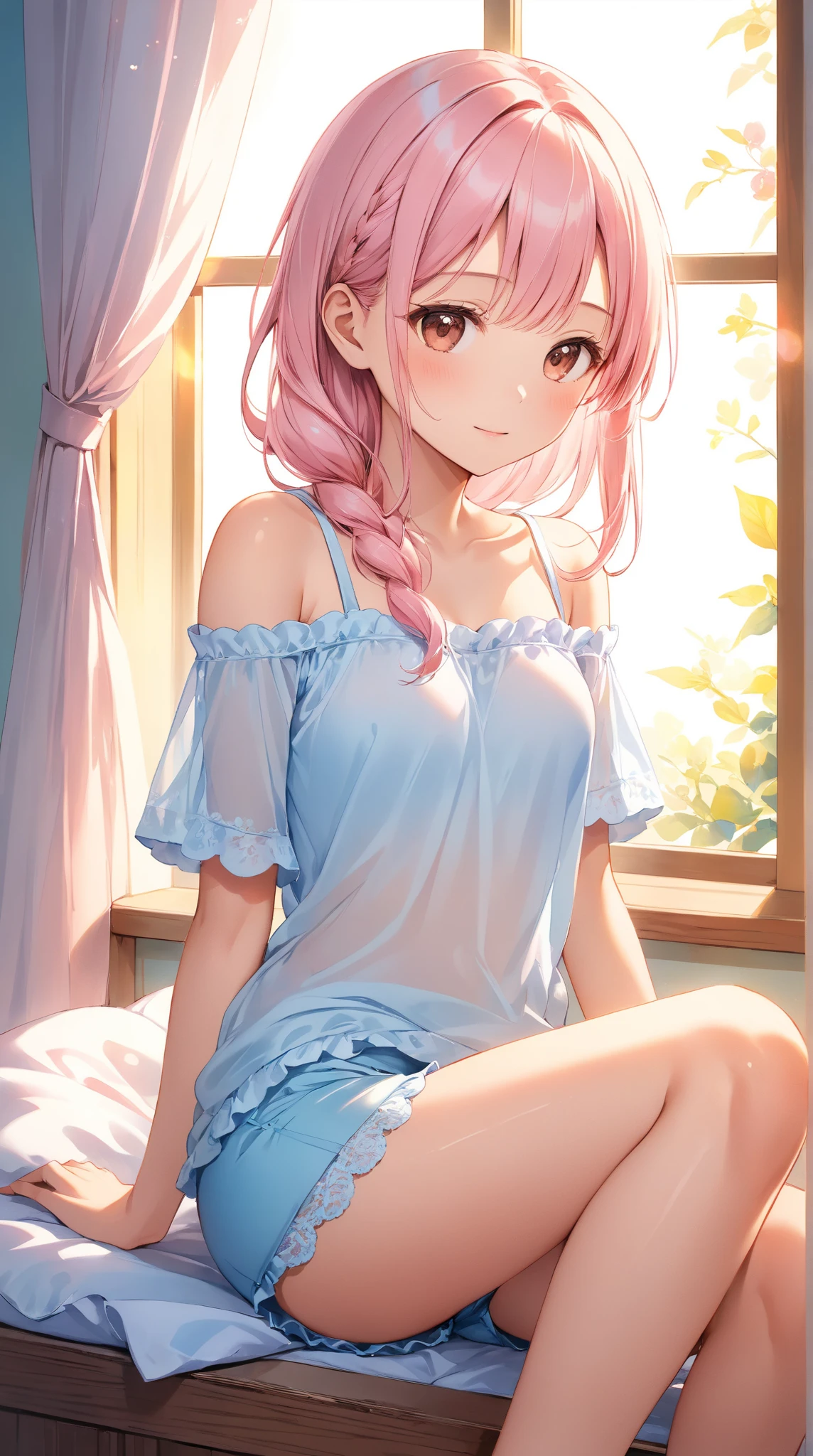 High resolution、4K quality、Highest quality、younger sister、Lolita、Sexual excitement face、Observed Perspective、Sit on a chair、Spread your legs wide、Secret masturbation、My brother is looking into my room.、pantiesが床に落ちている、白のコットンpanties、panties、used underwear、stain on crotch、Scattered underwear、panties単体、Laundry basket、strip、Underwear is scattered、Underwear is scattered、床一面たくさんのpanties、Very small room、Undressing scene、Browsing Caution