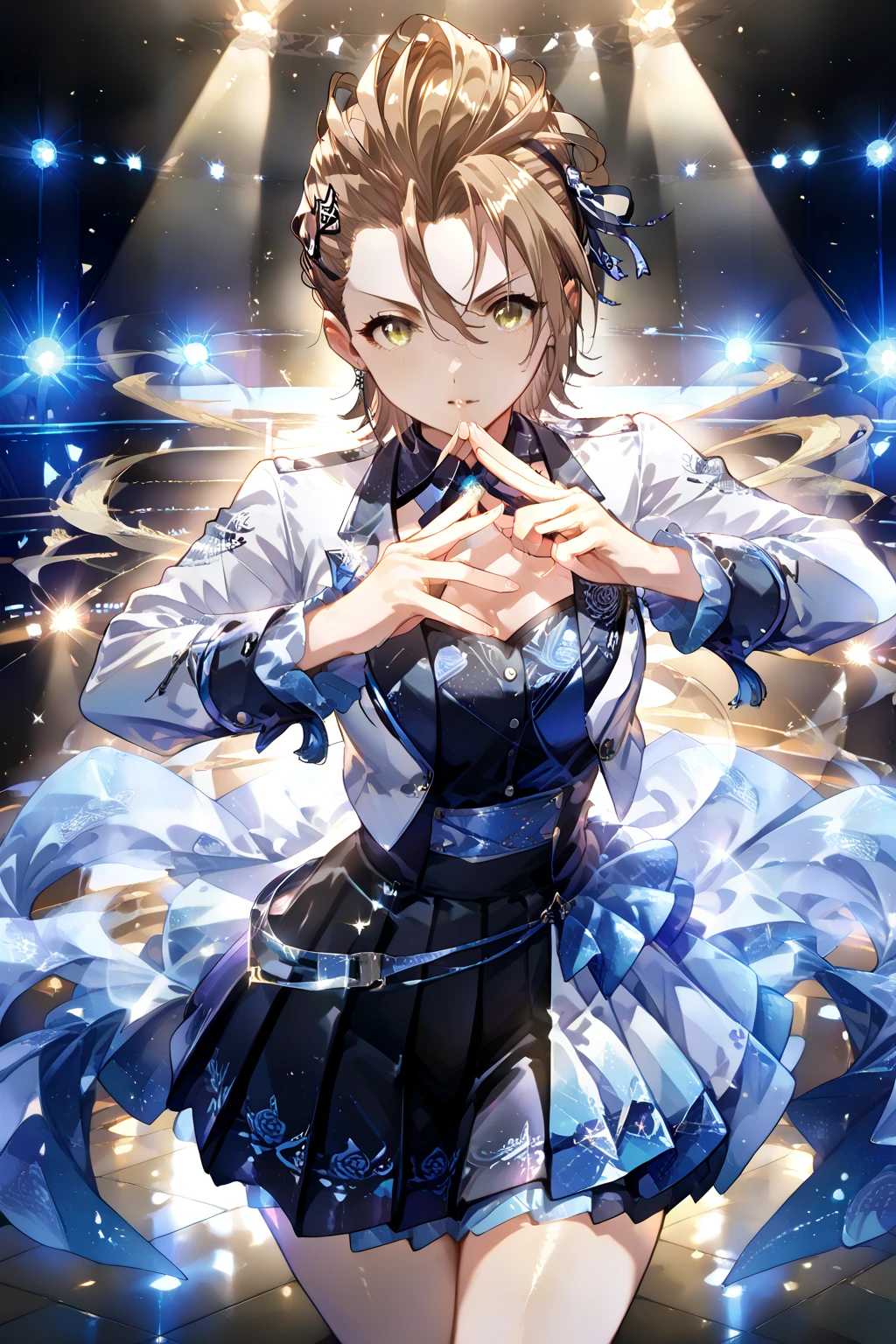 (fantasy illustration:1.5), (solo:1.2), (anime,8k,masterpiece, top quality, best quality,beautiful and aesthetic:1.2,professional illustrasion:1.1,ultra detail:1.3,perfect lighting), extremely detailed, highest detailed, incredibly absurdres, highres, ultra detailed, intricate:1.6, (girl), highly detailed beautiful face and eyes, beautiful hair, bob hair, blunt bangs, (black hair:1.4), (Red ribbon on the back of the hair:1.2), ( Samurai Shodown's nakoruru costume:1.2), kirakira skin, (abstract:1.2), pretty, subesube, (small stature,medium breast), sense of speed, The Dagger Master,