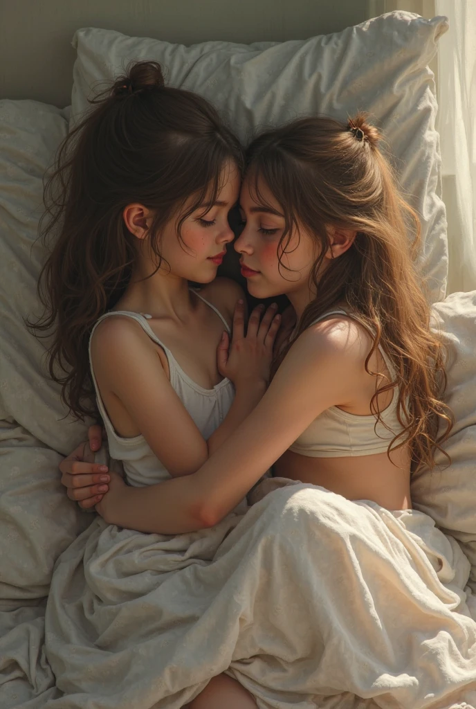 twogirls se kissing, twogirls, baby face, small, outfit, gothic, In school, photo realist, reality, detailded, perfect, good lighting, realistic lighting, ambient lights, se kissing, kissing, whole body, legging,, long hair,