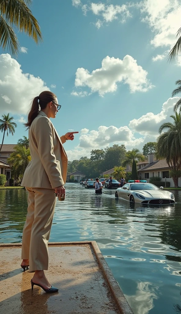 A car in the parking lot at the beach at night with a couple in the car, a white man and a black woman showing off to a man in the car next to him 