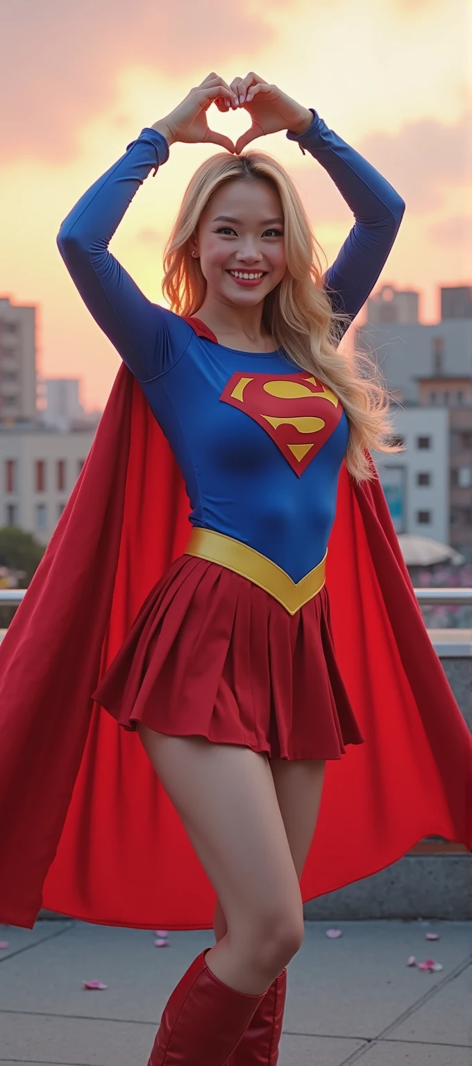 Woman body set big breasts, Supergirl costume dress on the rooftop skin lift no panties