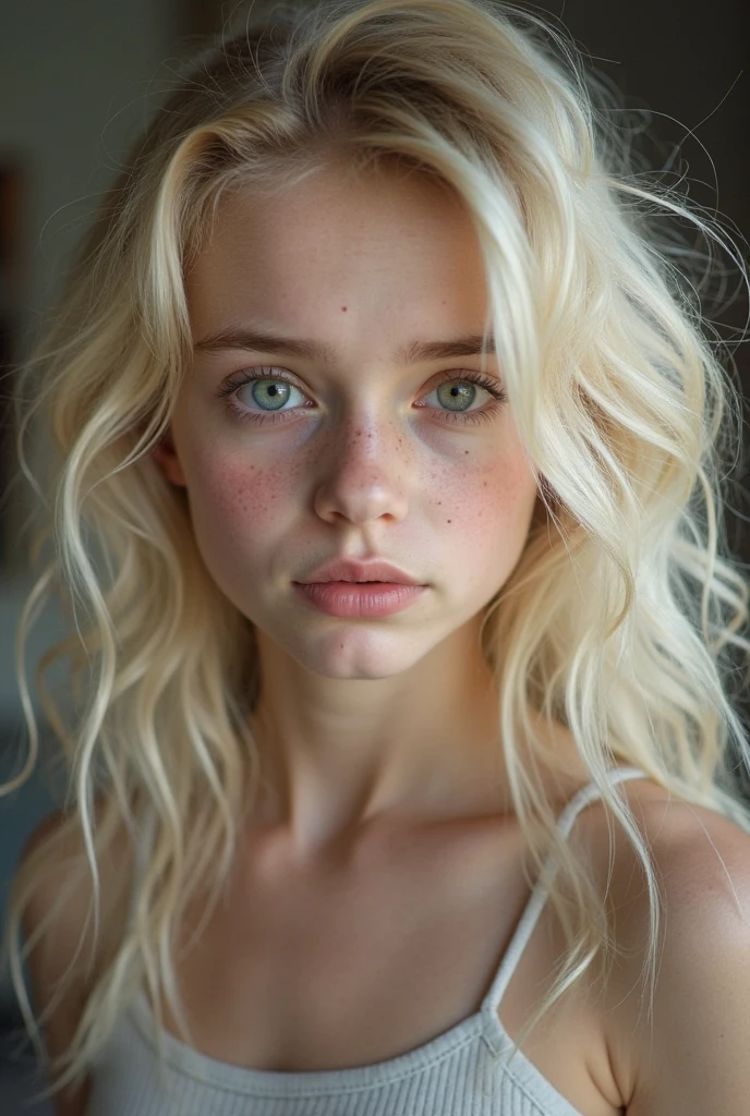 1girl in, age19, Solo, Aesthetic artwork, irish, wavy strawberry blonde hair, shoulder length hair, gray eyes, light grey eyes, some small freckles, pale skin, runners body, (textured skin, skin pores:1.1), goosebumps, wearing a cardigan without anything underneath, ,  breasts, sexy pose