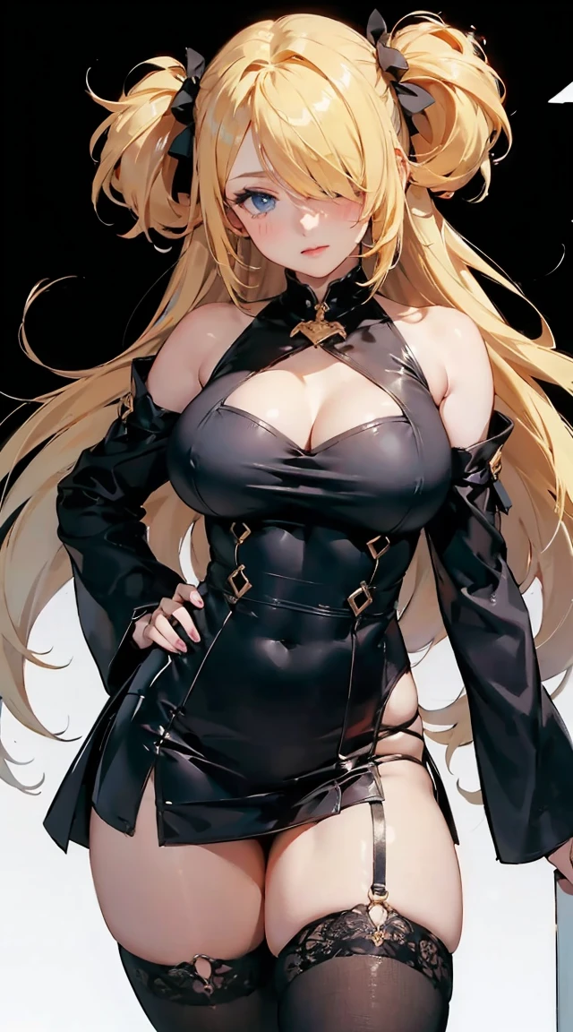 1 girl、Blonde、Long Hair、goddess、Black clothing、((Aggressive design))、Bigger breasts、(Exhibitionism)、
