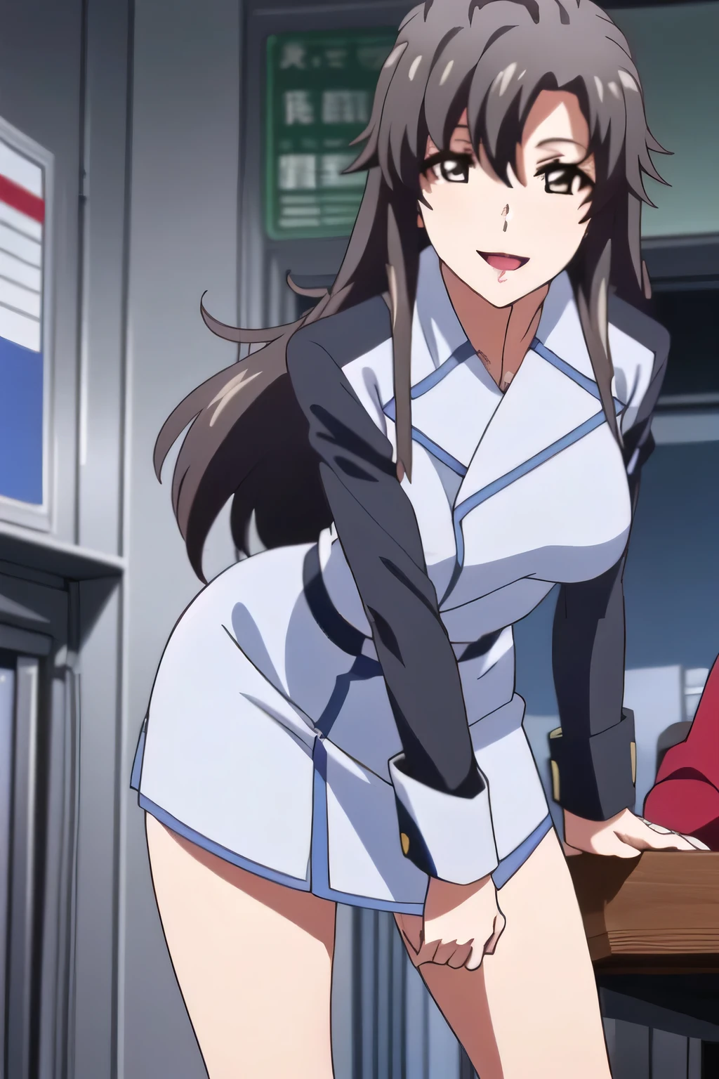 Woman with Long Black Hair,,Smiling Yang,don't trim the face to the top of the head,,Smiling Yangのyang,,表情がTOP PRIORITYです, Can you draw ,woman in a proper uniform,Tight skirt, wearing brown stockings ,is standing at the teacher's house,salute,、顔の表情がTOP PRIORITYであるため、顔をBreasts connected to faceください!,,Do not cut、,Beautiful legs,,,TOP PRIORITY、 Maintain a continuous expression ,, ミニスカート付きのMilitary uniform ,Breasts Hidden in Costumes、draw a blue and white Military uniform ,Military uniform,,High Heels, ,Beautiful legs,,I'm inside a spaceship,,Big breasts are top priority, So ,Beautiful legs,,, , long black hair in the office for a day only for } people who touch people's breasts at work,light blue panties,,プリーツのマイNineロミニスカート,,,Nine,Big breasts are top priority, So ,,big breasts but thin waist,Beautiful legs,,light blue panties, ,Beautiful legs,Smiling Yangのyangのヤン g ,Can you draw from below,Can you draw big breasts,only, facial expression is most important , So、Breasts connected to face,Smiling Yangのyangのヤン ,} people who touch people's breasts at work,Can you draw big breasts,顔をBreasts connected to face,Hidden caregiver,