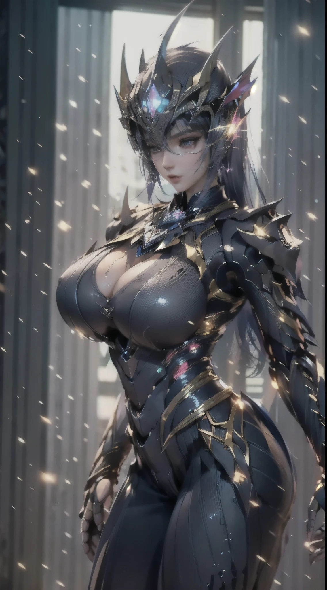 ((Unreal Engine 5)), Realistic Rendering, Excellent, Full armor, knight Cloak, helm, (Yoga hotpants), looking on camera, sexy posing walking down on street, beautiful face, makeup, CGImix, (photorealism:1.2), ultrarealistic uhd face, (huge fake boobs:1.4), (gigantic breasts:1.1), (muscle abs), (big butt), (wide hips), (thick thighs), slim waist, hourglass figure, half body, ((glowing skin)), ((shiny skin)), Realistic body, ((she is sexy body)), ((clean skin)), photorealistic, bokeh, motion blur, masterpiece, highres, 1080P, super detail, textured skin