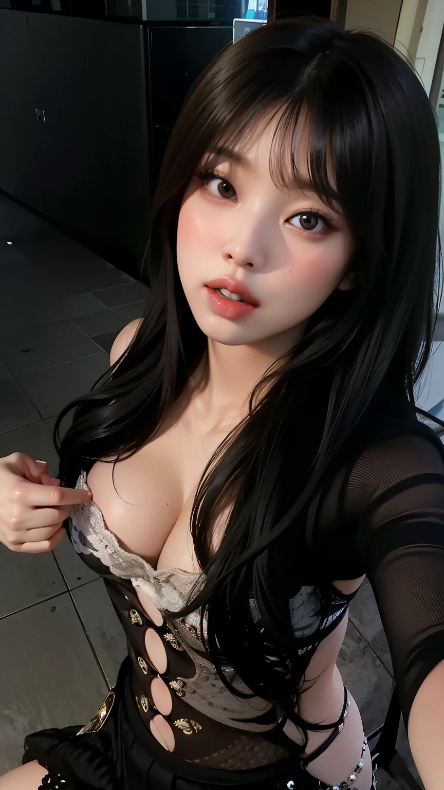 8k, original photo, realistic, 1 girl, solo, japanese girl, beautiful girl, huge tits , colosal tits, using black bikini, messy hair, long hair, chest, show tits, black eyes, beautiful body, virgin, full body,