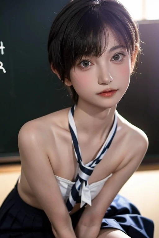 NSFW,4K,((Highest quality)),((masterpiece)),BREAK,((one girl)),(detailed),(in classroom),((One girl)),((perfect anatomy)),nsfw,((nude)),(naked),((12 years old)),((flat chest:1.6)),(stare at viewer with stern eyes:1.5),((one girl)),(bitting own lip:1.1),(angry:0.9),nose blush,(shamefull:1.2),(bob cut hair),(beautiful hair),surprised, ((beautiful realistic face)),((skinny:1.3)),Beautiful Korean Women, Beautiful young Korean woman, Young and adorable Korean face, Gorgeous Young Korean Woman, Korean Girls, Girl cute beautiful face, Portraits of Korean female idols, Young and pretty Asian face, Cute natural anime face,Asian pretty face,((finely detailed face)),((glistening eyes)),((glistening eyes )),((large eyes)),(( pretty eyes)),(detailed),Perfect Face,((One girl)), ((clear eyes)),((show nipples)),((beautiful skin)),((A bow tie)), don't wear anything ,(upper body),(Equal left and right eyes), (nsfw:1.5),(show nipples),(don't wear anything),(nipples facing upwards),