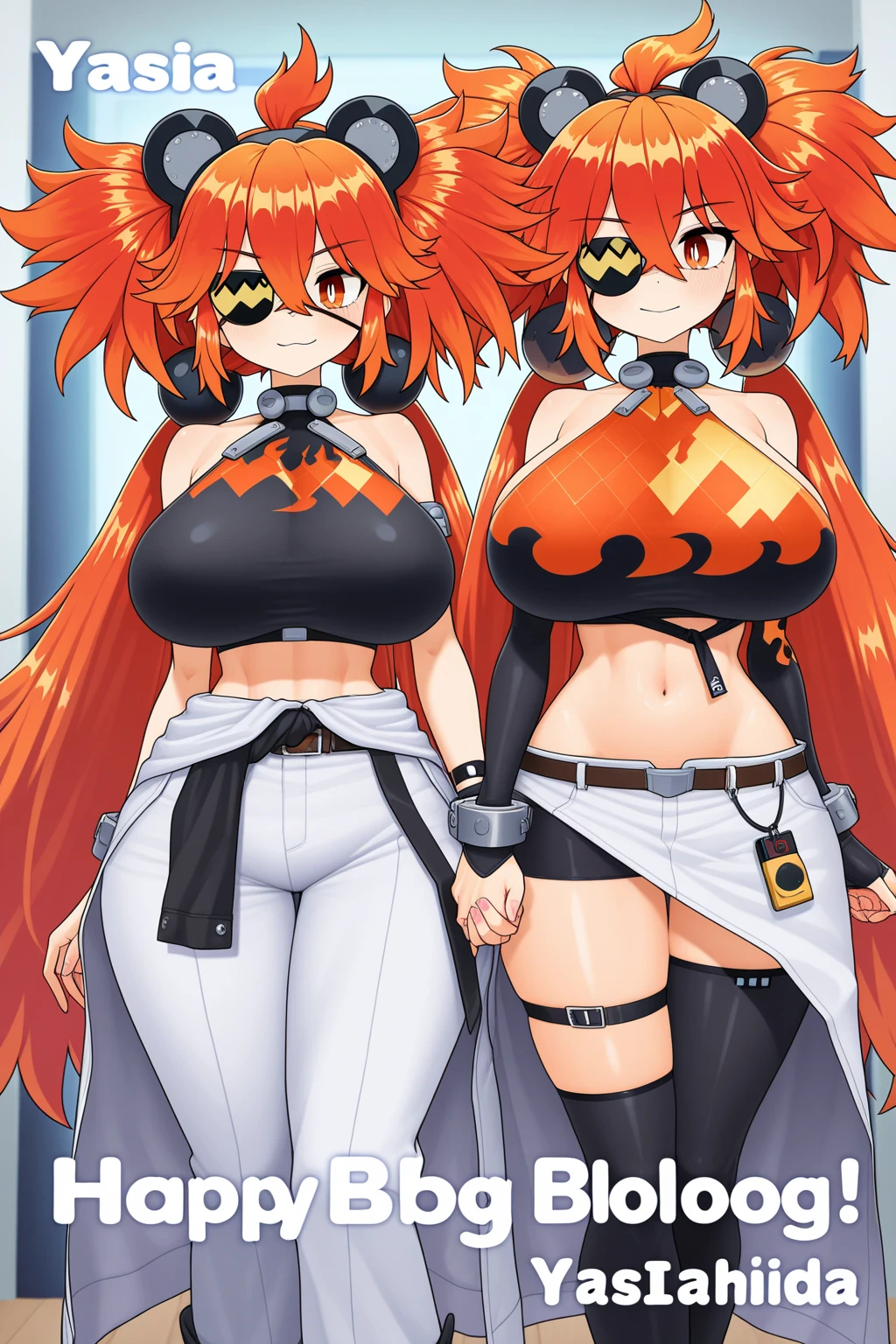 Orange hair, anime, long hair, earrings, big breasts, Genshin