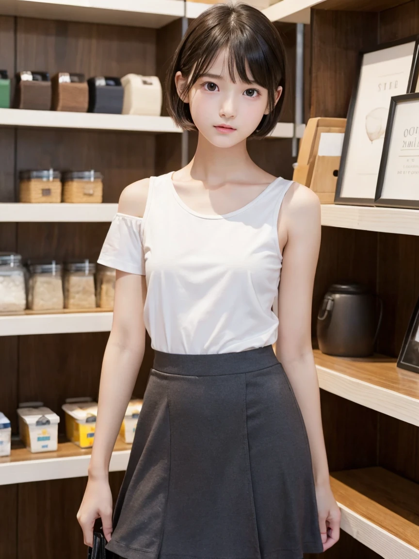 ((of the highest quality, 8K, masutepiece: 1.3, Raw photo)), Sharp Focus: 1.2, (1 AESPA Girl :1.1), Solo, (Realistic, Photorealistic: 1.37), (Face Focus: 1.1), Cute face, hyperdetailed face, (short messy hair: 1.2), Small , flat , thigh, , office room, chiffon camisole, moon light, lift skirt, small smile