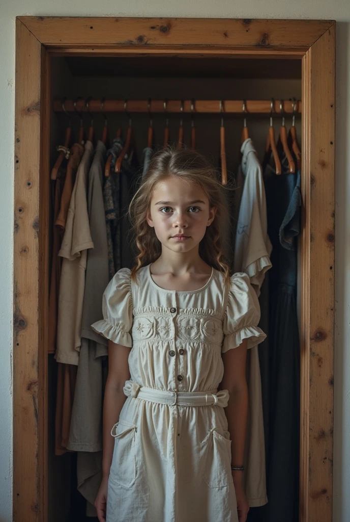 Adorable Young girl (9 years old) big beautiful eyes blonde hair in a satanic temple worshipping Lord Satan