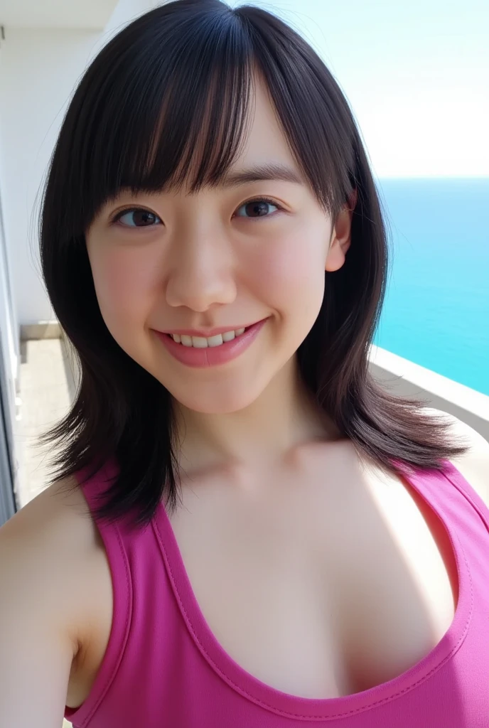 A cute, beautiful, voluptuous Japanese woman in her late 20s with the same hairstyle as Akina Nakamori, skydiving at 4000 meters above the ground.、They are having so much fun that they are spreading their arms and legs out in excitement.、She looks great in a micro bikini
