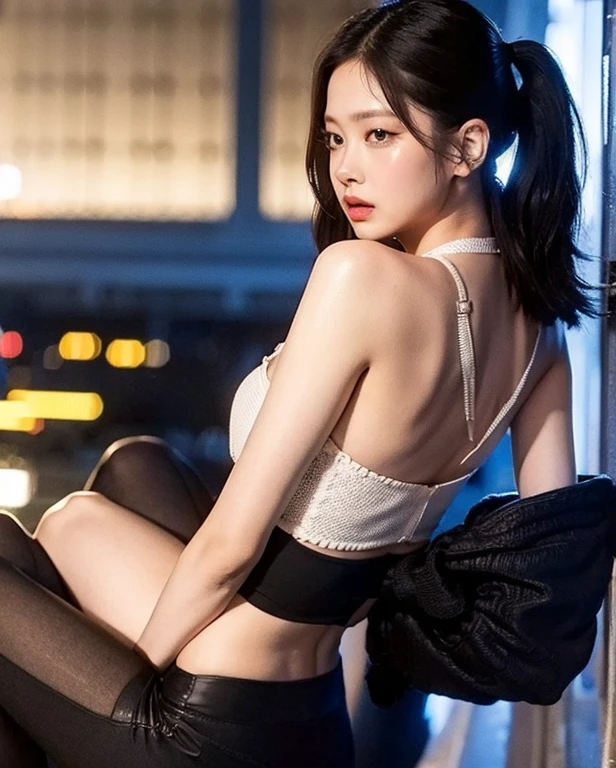 Non NSFW，under the moonlight，huge moon，night city，night street，high resolution, extremely detailed photography, hyper realistic, professional lighting, octane render, portrait, detailed bust, abandoned scene, 8k, masterpiece, best quality, award winning, by kishin shinoyama. 1girl，cat girl，perfect face, beautiful face, perfect female body, highly detailed curls hair，realistic red eyes，mature female，cat ears，cat tail，sexy dark lace underwear，sexy dark lace thong，sexy dark cat paw gloves，sexy dark stockings，dark collar，earrings，jewels，jewelry，tiny breasts，Expose breasts，uncovered breasts，Narrow waist，bare belly，bare navel，wet，wet body，sweating body，shiny skin，cat pose，squatting on all four，all four on ground,BREAK, ((back view:1.2)),(from below:1.2))