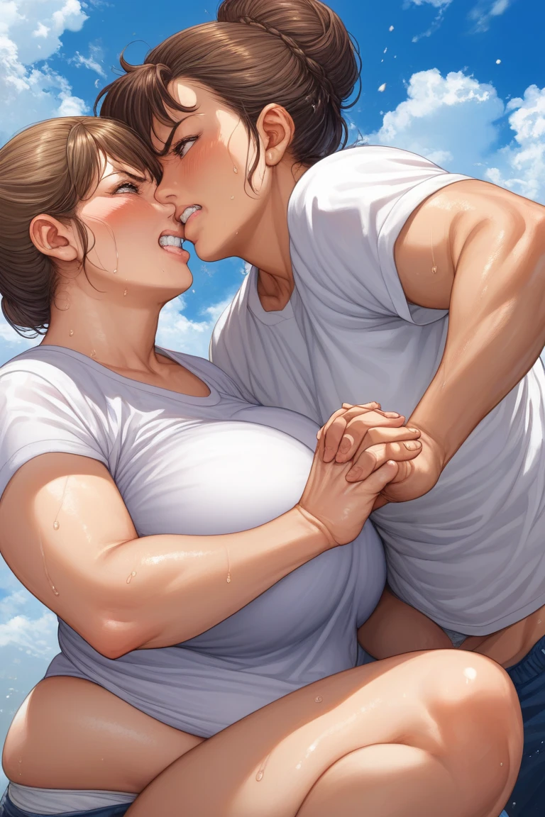 beautiful woman, perfect body, moaning with pleasure, man putting his hand in her private parts