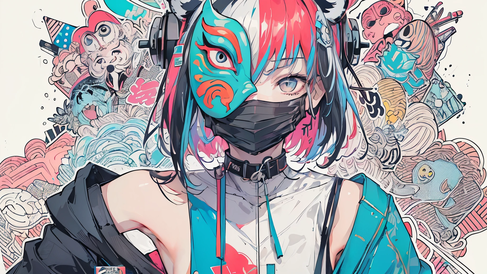 there is a drawing of a man and a dog smoking, by Kamisaka Sekka, inspired by Kawabata Ryūshi, gas mask in ukiyo-e style, in the art style of ukiyo - e, jc leyendecker and sachin teng, inspired by Yasuo Kuniyoshi, inspired by Utagawa Kuniyoshi