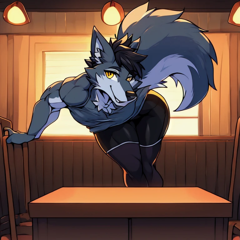 seth-iova, white lucario, full white body,big ass, ((horny)), yellow eyes, long drooping dog ears, wavy tail, white body, male, solo, blue fire on hands, epic pose, sweaty ass, night, nude, restaurant