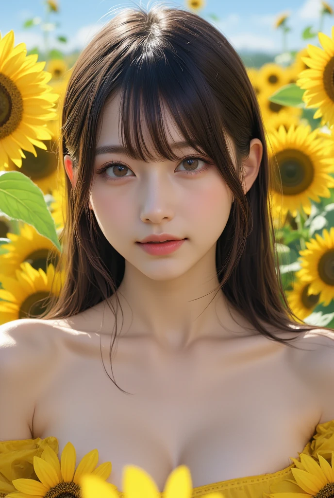 ((Exposing breasts 1.6))),(((Exposing breasts 1.6))),(((Exposing breasts 1.6))),masterpiece, Highest quality, 8k, Absurd, Beautiful medium long bob hair,Woman in her late 20s, That shy expression is cute, (Sensual Style),((Seven episodes were filmed..............1.4)), (Nude 1.5), No makeup, The near road and the far road, Written boundary depth, Surreal, High resolution, photograph, Sharp focus, Face lamp, Dynamic Lighting, highest detailed, ,Extreme detaileds、Super detaileded、detailed、Real Skin、elegant features、Positive and optimistic、(The background is a colorful flower field)