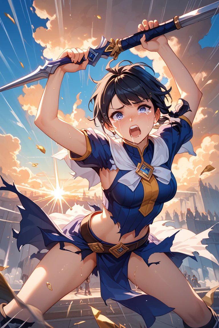 yuuki setsuna \(love live!\), hair hair ornament, large breasts, (beautiful eyes,best detailed,16K:1.2), cinematic lighting, (dynamic pose:1.5), (dynamic angle:1.5), realistic, (thick leg:1.2), dancing, shiny skin, singing, (fire), (flame), (from above:1.5), squatting