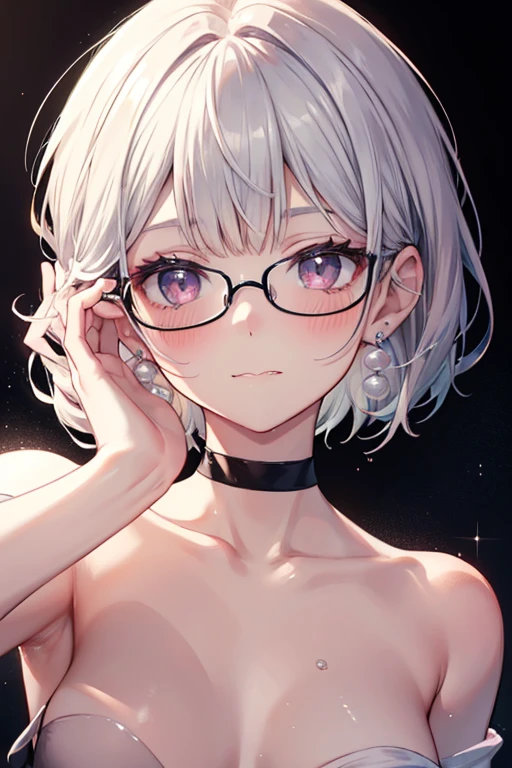 tmasterpiece, Nude girl, Choker, tie, eyeglasses, dressless,