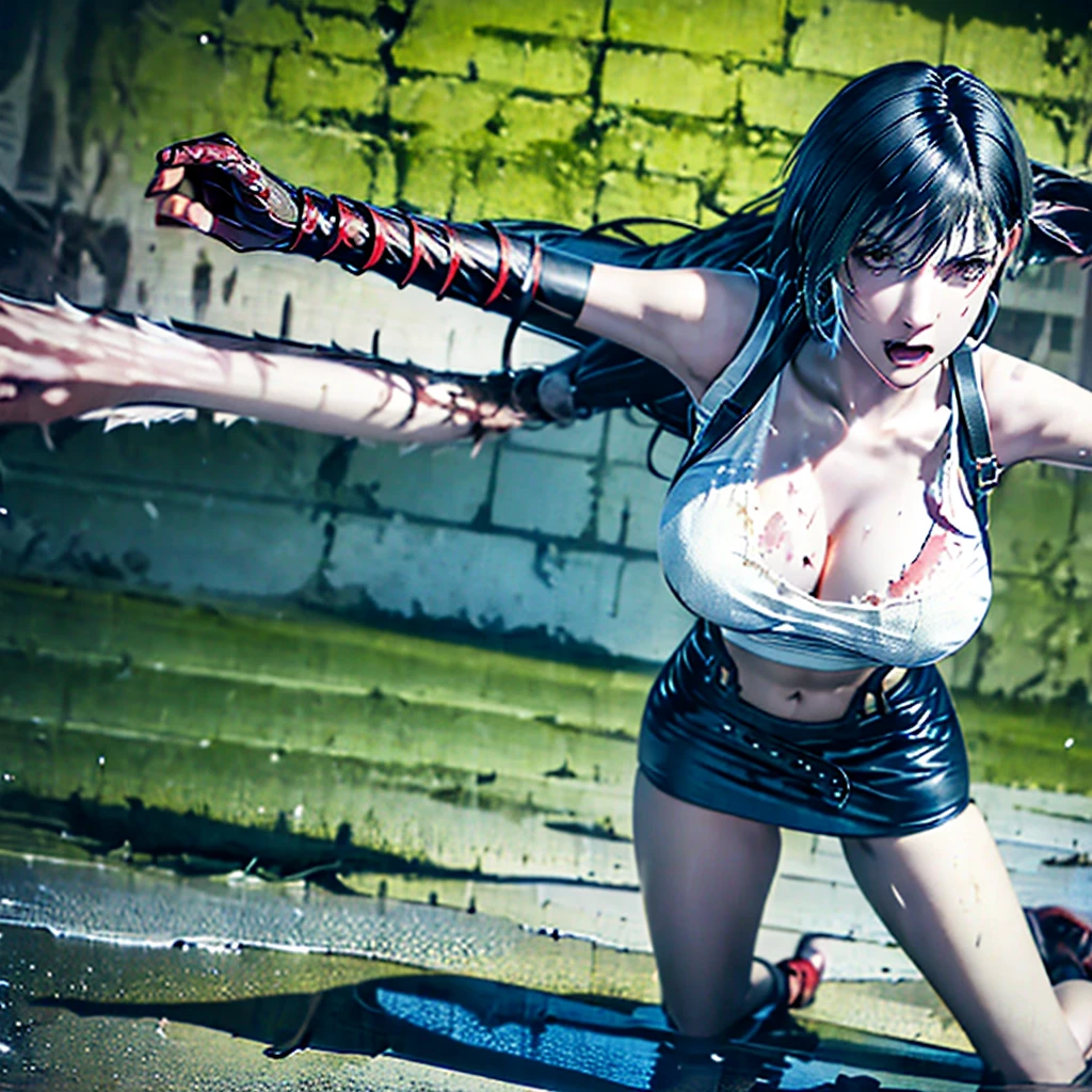 (Positive focus),(Dark Night:1),(highest quality),(Faithfulness:1),Movie Posting,Realistic skin texture,Very detailed,8k wallpaper,Volumetric Lighting,Dynamic Lighting,One person girl,Shiny black hair,Large Breasts,Put your hands behind your back、Hands tied behind back、Her short-sleeved white sailor uniform is melted and torn.、Blue mini skirt、Melted and torn clothes,I see pink underwear、The details of the crime scene are clear.,and,Cinema Lighting,(Chiayi:1.5), Cleavage close-up, masterpiece, highest quality, RAW Photos, Realistically, face, Incredibly ridiculous resolution, Depth of written boundary, High resolution, Super detailed, Fine details, Very detailed, Very detailed目andface, Sharp pupils, Realistic students, Get into sharp focus, Cinema Lighting,Tomboy beautiful girl,Her appearance is unparalleled in beauty.,Thin and lean body type,skinny,Big Breasts、Small waist,Thin pelvis,Thin legs,Thin legs,,Big Hips,朝日and強い日差し,