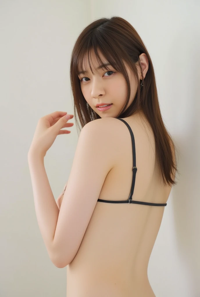 ((Top Quality, 8k, Masterpiece: 1.3)), 1 girl, Side Shot: 1.2, Beautiful Japan woman with small,,, slender abs: 1.3, (casual hairstyle, small: 8.2), bikini, indoor, super detailed face, detailed eyes, double eyelids, full body