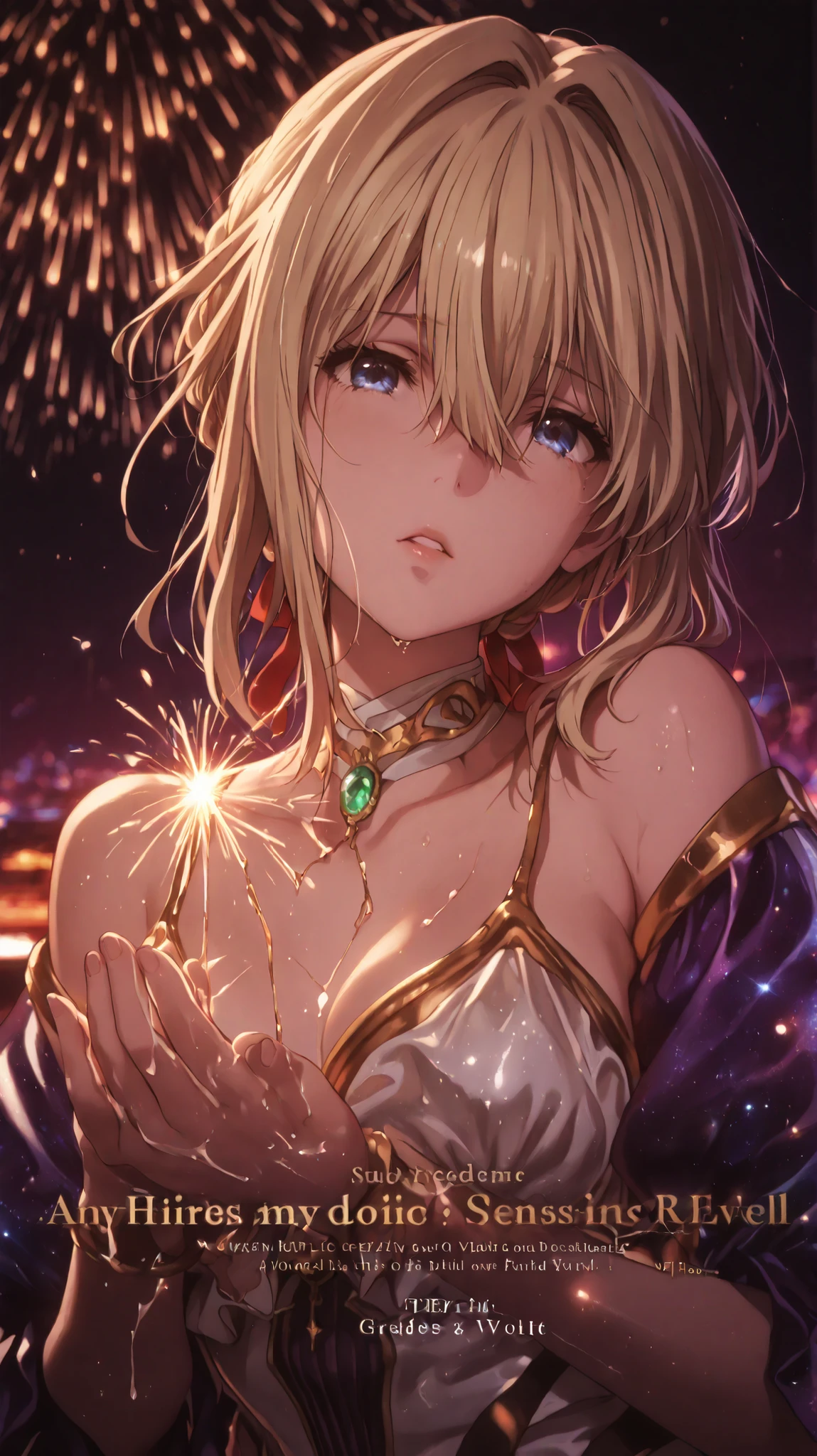 A 花火 goddess, fusion of Violet Evergarden and Vivy, in a 4-panel adult anime comic, highly erotic. Indigo-violet hair flows like a galaxy, body blends soft skin and glowing metal, futanari form in translucent cosmic dress. Seductive emerald-sapphire eyes. Background: cosmic nebula or liquid metal temple, purple-gold hues. Anime style, hyper-detailed, cinematic, wet glossy textures. Negative Prompt: low quality, blurry, distorted anatomy. Sampling Steps: 30-50, CFG Scale: 7-12.
Panel 1: Goddess descends from cosmic void, indigo-violet hair shimmering, skin-metal body, starlit dress. Seductive eyes, teasing lips. Background: swirling nebula, purple-gold.
Panel 2: Goddess presses glistening futanari penis against viewer’s, sensual friction, dripping saliva creates slick sheen. Ecstatic expression. Background: liquid metal altar.
Panel 3: Goddess climaxes, white semen spills, smears it over both penises, glossy sheen. Playful gaze. Background: cosmic temple, golden beams.
Panel 4: Goddess rubs penis against viewer’s, dripping mixed semen and nectar, whispers ‘Give me more.’ Background: cosmic energy, purple-gold fireworks.