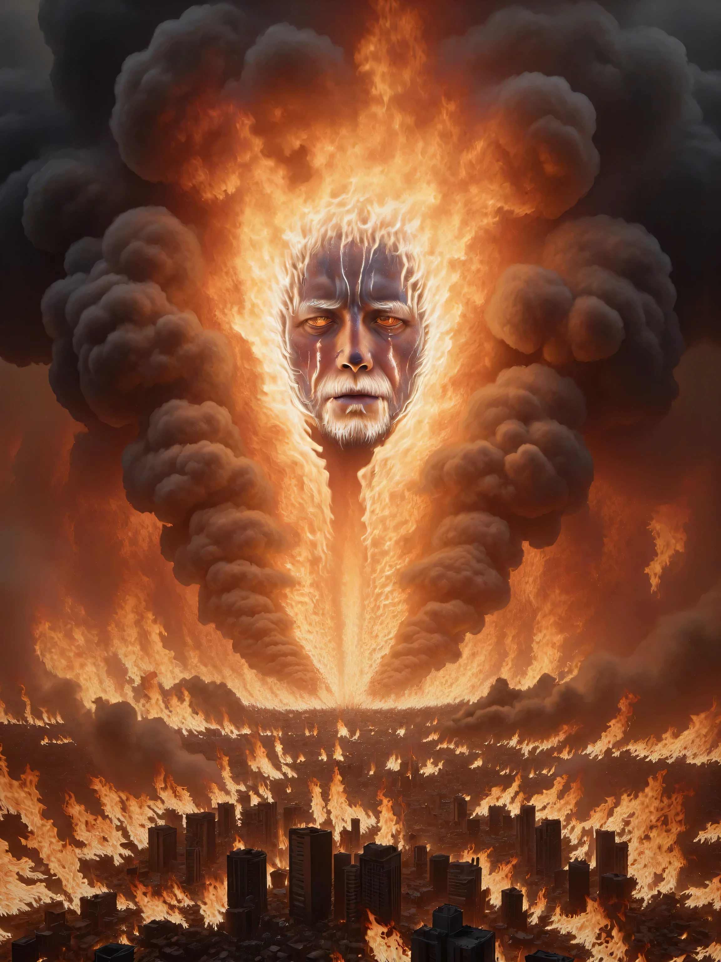 The world on fire, a god in the sky crying