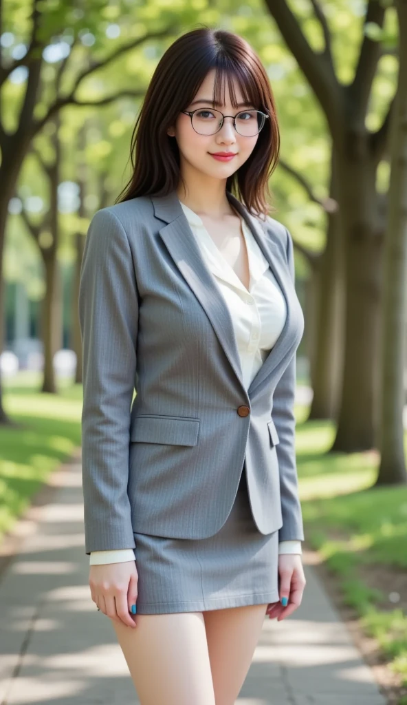 Woman in a suit standing on the sidewalk,((23-year-old woman))、small Breasts、Dark brown hair color、Hairstyle with bangs、Various hairstyles、Hairstyles of different lengths、(8k, RAW Photos, highest quality, Tabletop: 1.2),、(Realistic, Realistic: 1.3), Cityscape, Day, Sunny Morning, Professional Lighting, Photon Mapping, shirt, (Woman in a suit,) Silk Suit、Pencil Skirt、Tight Skirt、((Delicate photo)),(Detailed RAW Photos of Girls), (Tabletop:1.25), (highest quality:1.6), (超A high resolution:1.5), (Realistic:1.75), 8k resolution, Caphin EOS R5, 50mm, absurdes, Ultra-detailed,Cinema Lighting, (Skirt Lift:1.5)、nsfw、the wind is strong、smile、Skirt flipped up, ((phi_panties)), beautiful pussy, nsfw,