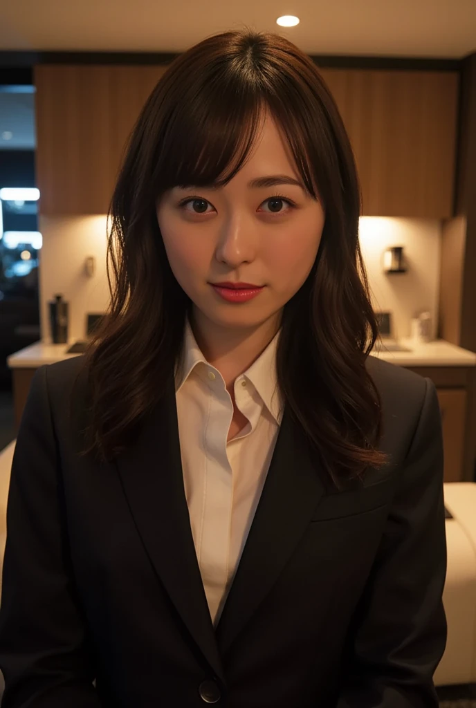 ((business suit:1.4)),17 years old、((Japanese girl:1.3)), ((office:1.2)), ((Frightened face:1.4)), ((Looking up at the viewer:1.4)),((Leaning forward:1.3))、(Shoot from above:1.3)、RAW Photos, (Highest quality:1.4),Japanese, Beautiful Face,(True Face:1.4),Beautiful and delicate eyes,Natural Skin, charm, Ultra-high resolution, Ultra-realistic photos, Golden Ratio, (Detailed face: 1.4) (Short black hair:1.5),(Browsing Caution), (We exhibited ),