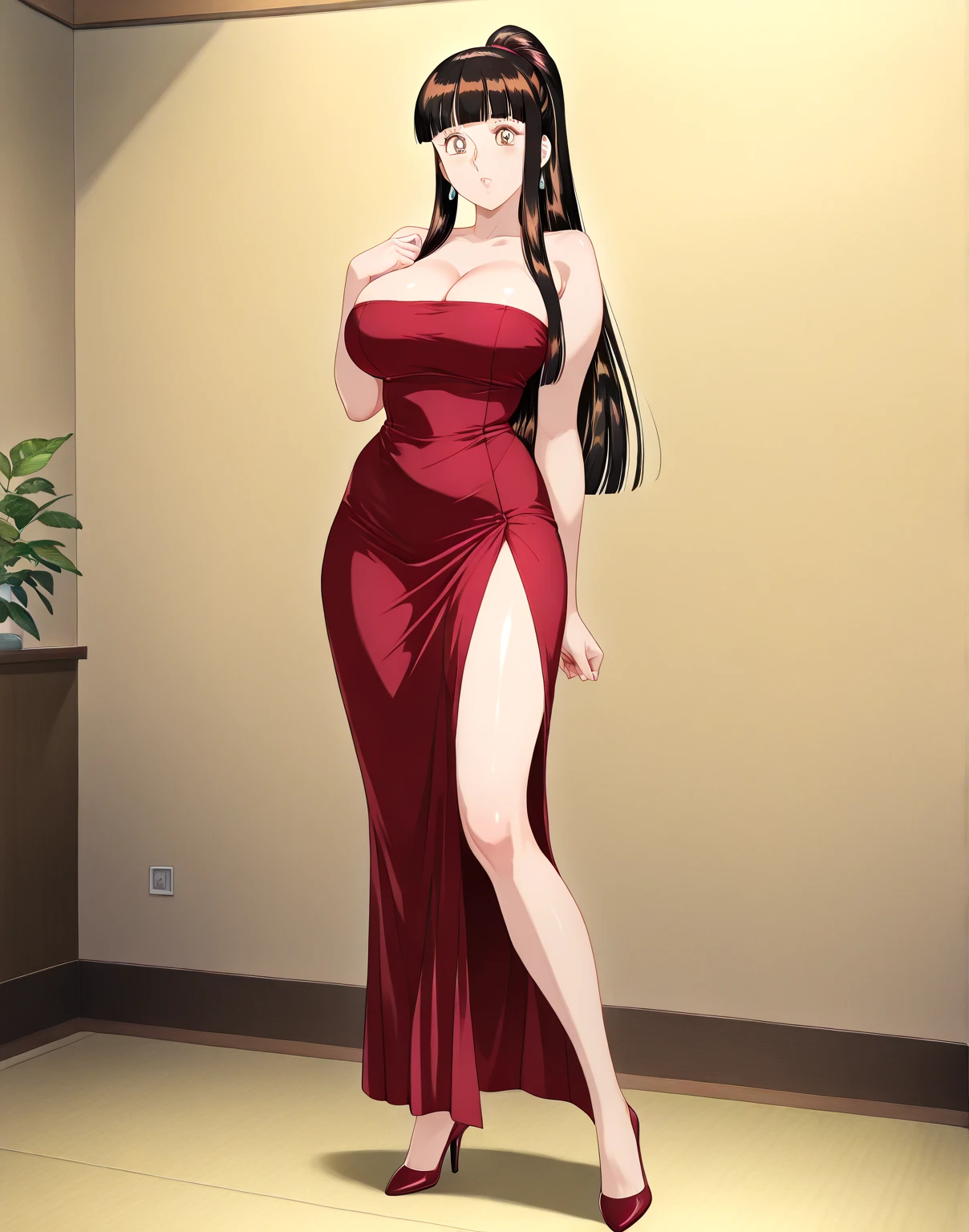 (8k, RAW photos, top quality, masterpiece: 1.2), (realistic, photorealistic: 1.37), (High Quality), (Ultra realistic), (High Details), (Face detail), (Shadow Detail), (Big breast : 1.3), 1 girl, (Mature Female), MILF, solo, Red eyes, Black hair, Gold earrings, Cat Ears, Long hair, White Headband, Pink Lips, Blush, (Ultra Face Detailed), japanese lingerie, Long Legs, (Wide Hips), Candid, Yor Briar, Anime, (Hand detailed), FingersDetailed