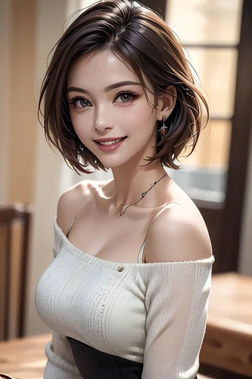 (best quality, 4k, 8k, high-res, masterpiece:1.2), ultra-detailed, (realistic, photorealistic, photo-realistic:1.37), (sleepy eyes, sleepy open mouth, extremely detailed eyes and face), (soft lighting:1.5), physically-based rendering, vivid colors, (big tits, super big tits, super extra big tits:1.37), (sexy clothes), (bob cut, smile and laugh:1.5), (luxurious bedrooms, chandeliers and decorated salons, blurred background:1.37),