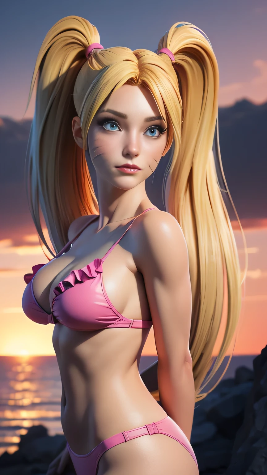 (correct anatomy 1.2)、(Long, straight blonde hair braided into twin tails:1.8)、Very beautiful woman at 20 years old、An exquisitely painted portrait、Perfect Skin、Delicate facial features、Beautiful and detailed eyes、Sharp Nose、full, Beautiful and detailed lips、Long eyelashes、Very detailed目と顔、Perfect and ideal proportions、Big Breasts、Tight waist、Big Ass、Captivating look、Six Pack、belly button、tattoo、Night Dress、In the background you can see the city&#39;s busy summer streets.、詳細なCityscape、people々々Flock、Neon Light、Vibrant atmosphere、Warm Summer Nights、Colorful umbrellas、Detailed architecture、Reflection in puddles、Detailed Texture、(Highest quality、4K、8K、High resolution、masterpiece:1.2)、Very detailed、(Genuine、Realistic、Realistic:1.37)、Bright colors、Dramatic lighting、Cityscape、Street Photography、Soaked clothes, Perfect Style,