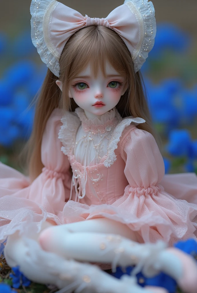 Super delicate cute girl in a Lolita dress with pink hair. 8K Ultra High Definition, Delicate texture, Pure white background.