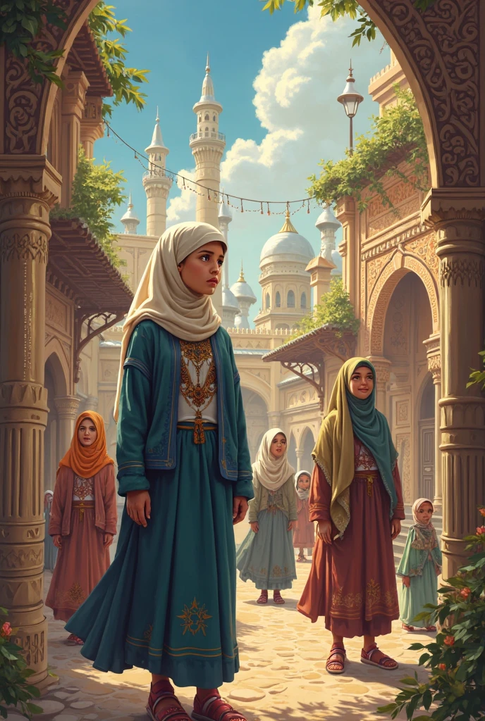 I want you to edit this photo of Ghibli Studio with the addition of an Egyptian girl wearing a hijab

