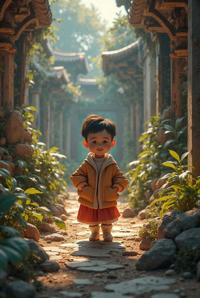 A little boy,pitiable,Stand on the street,Ancient Chinese style,artstation, CGI_Animation
