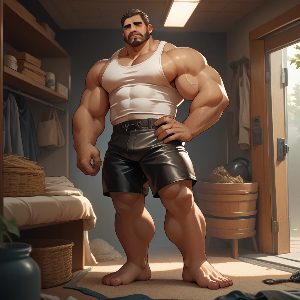 Big Rhinoceros Bara furry anthropomorphic muscular in white t-shirt green shorts 4k image 8k image resolution
