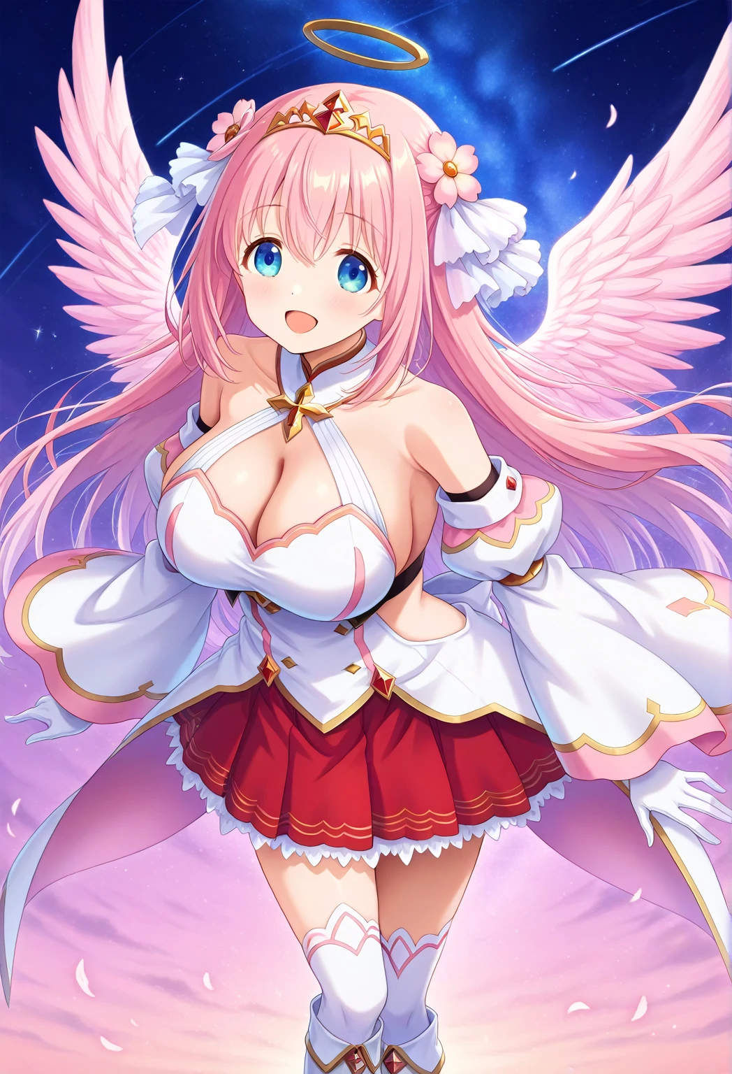 ((best quality)), ((masterpiece)), (detailed), whole body, Facing the audience, Perfect face shape, 粉色hair, Star Guardian, 粉色hair,sparkling blue eyes, Long eyelashes,  fur, sweet smile,. hair, Long eyelashes, solid circle eyes,, light Smile, red ears, slope hair, slope_Keep your eyes open, The students shine,Smile, Looking forward, Wearing a pink swimsuit，Huge Breasts，Sexy，Open your legs，Navel，Wide-angle lens, 8K, Super Detail, precise, best quality, masterpiece, Anatomically correct, High Detail, High resolution，Changing clothes，rainwater，Sweat，biological light