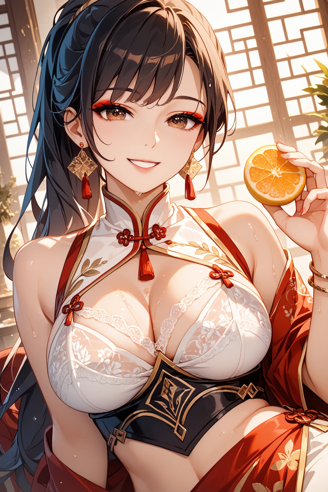 Close-up of a woman sitting at a table drinking coffee, palace , Girl in Hanfu, A young woman like Genghis Khan, Beautiful oriental woman, Chinese women, Chinese Girl, Chinese Princess, an Asian woman, a young Asian woman, ancient Chinese Princess, Asian woman, Wearing Ancient Chinese Clothing, Traditional beauty, young asian girl