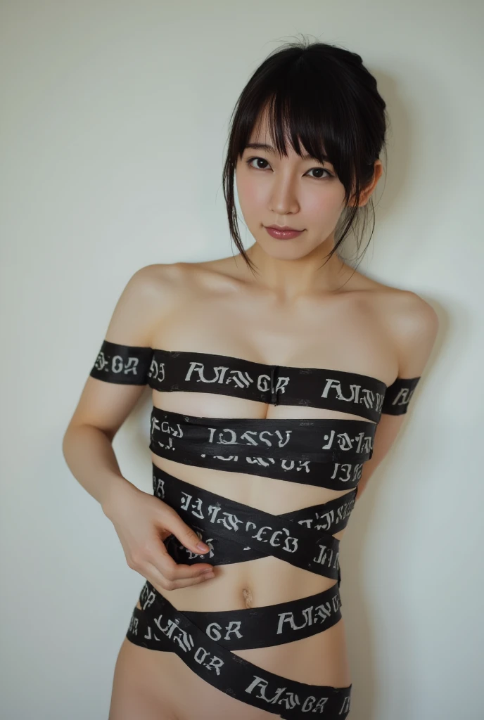 (Best Quality, Masterpiece: 1.1), (Fidelity: 1.4), 1 Girl, Upper Body, Very Short Hair, Studio, BDSM, slave, Black Corset, Bondage, Slave Collar, Slave, Panties, Woman Tied With Rope, Blindfold, Handcuffs, Bondage, BDSM, Bound