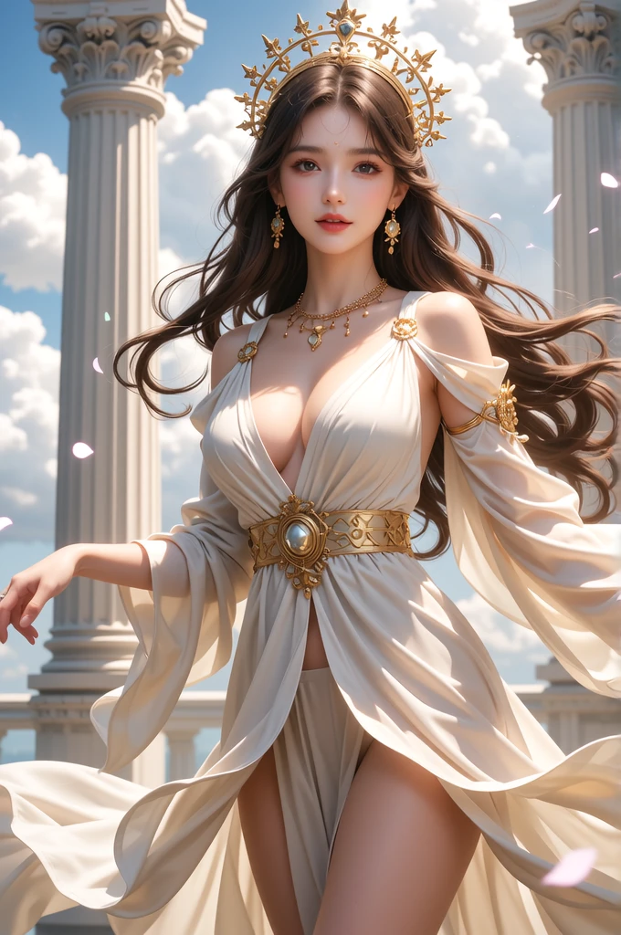 1 27-year-old girl, 1 goddess from the future athena, 12 zodiac signs pink purple goddess, goddess athena sexy face thin yellow nightgown, long thin nightdress 12 zodiac many details sexy black lace , mythical goddess athena from the future, elegant glitter athena style, dark and mysterious version, athena crown, vermilion lips, thin and beautiful lips, goddess athena not smiling, pair pursed lips, characters created by karol bak and pino daeni, intricate detail, detailed background, extremely detailed, light french, female, inner face, side view of goddess Athena, ( big and round breasts: 1.8), (very flat and regular chest: 1.8) phoenix hair brooch, long hair neatly tied up, (Long hair has 7 colors like rainbow: 1.9), beautiful face in detail and balance for balanced eyes, (transparent yellow eyes: 1.8 ), big round eyes and very nice and detailed makeup, visionary, long silk nightgown, mysterious makeup, bracelets, bangs and dye pale yellow, upper body, (athena's upper body): 1.8 ), drooping arms, realistic and vivid image, (stars that make up athena: 1.7), (athena sky and portals of time and fictional space: 1.8), fictional art , RAW photo, hanfu photo, best photo, high_res, best quality, best photo, 8k quality, 8k extreme, surrealism, real economy photo best, art portrait of athena sign, 1 back athena sign icon, single athena portrait, truest color scheme, best color photo, masterpiece, hair decoration, necklace, jewelry, beautiful face, upper body, tyndall effect, optics, dark studio, border light, two tone light, (high skin detail: 1.2), 8k uhd, dslr, soft light, high quality, volumetric light, natural, Photo, high resolution, 4k quality, 8k, Bokeh, Smooth and sharp, 10x pixels, seductive Athena, sexy athena, (background space: 1.8), (stripes) galaxy: 1.7), aurora, lightning, (Aurora Background: 1.8), perfect eyes, picture perfect eyes, beautiful goddess and flowers,