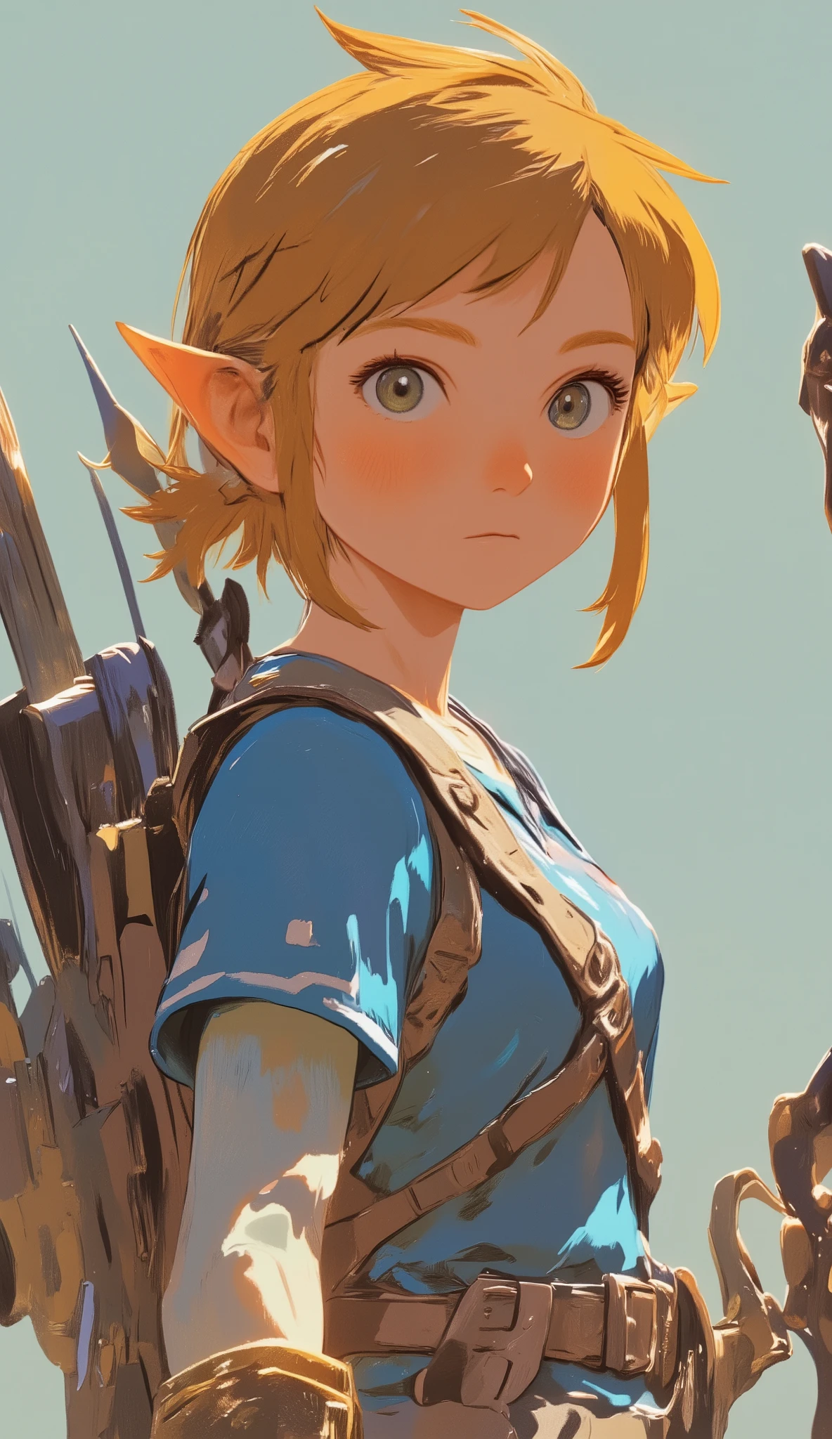 cartoon image of a young woman with a bow and arrow, Breath of the Wild art style, OTW style, OTW, zelda OTW, Link portrait, Breath of the Wild style, zelda Breath of the Wild, Link from The Legend of Zelda, video game fan art, Breath of the Wild, Zelda-inspired art, From The Legend of Zelda, Portrait of Zelda 